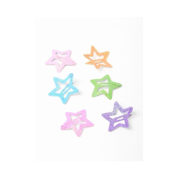 Glitter Star Snap Hair Clips - 6 Pack