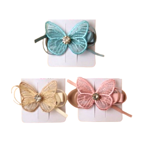 Girls Lace & Ribbon Crystal Butterfly Hair Clip