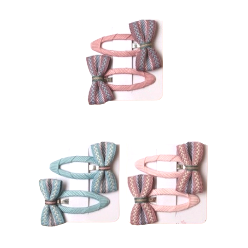 Girls Pair of Pastel Striped Bow Snap Hair Clips