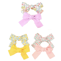 Pair of 100% Cotton Floral Printed Fabric Bow Hair Clips