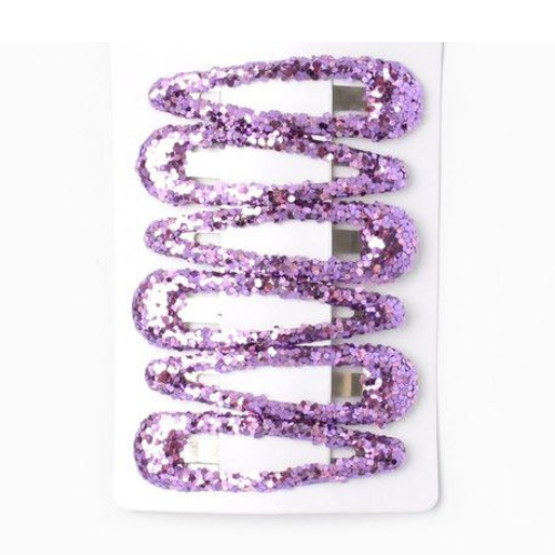 Girls Lilac Glitter Snap Hair Clips - Pack of 6
