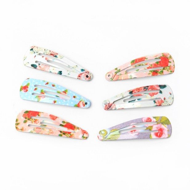 Girls Floral Snap Hair Clips - Assorted Pack of 6