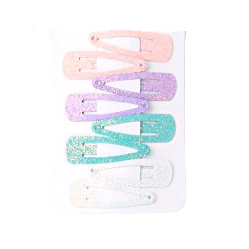 Frosted Glitter Snap Hair Clips - Pack of 8