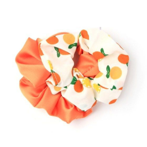 Girls Pack of 2 Assorted Satin Fruit Printed Hair Scrunchies