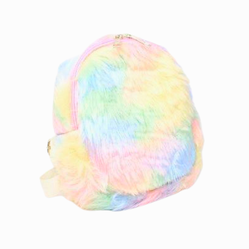 Girls Plush Pastel Rainbow Mini Backpack
