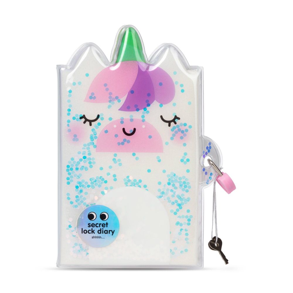 Pango | Childrens Kawaii Unicorn White Glitter Lockable Jelly Diary