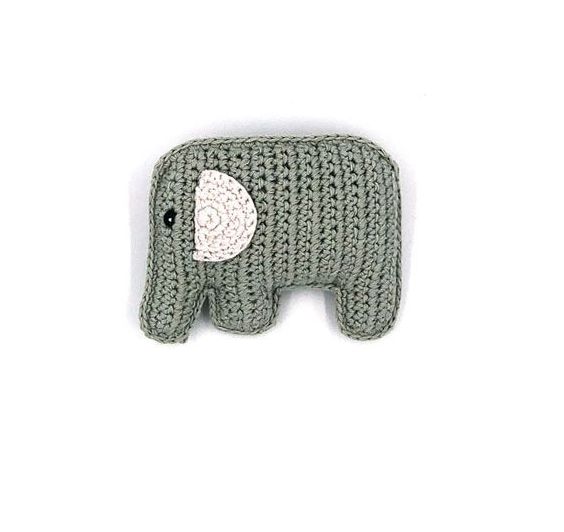 Pebble Toys | Hand Knitted Fairtrade Teal Elephant Crotchet Rattle Toy
