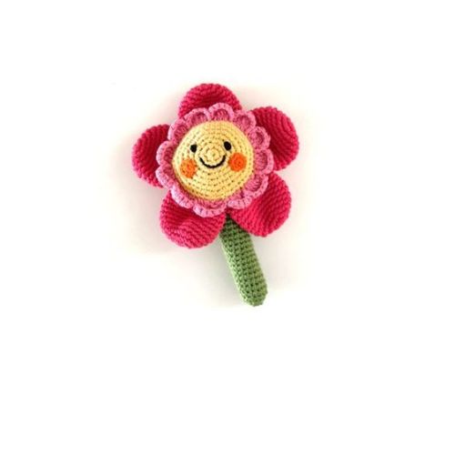 Pebble | Hand Knitted Pink Flower Fairtrade Crotchet Rattle Toy