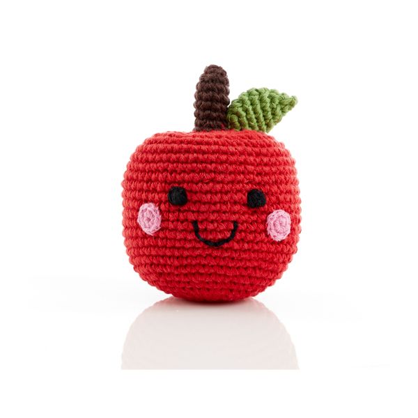 Pebble Toys | Hand Knitted Fairtrade Red Apple Crotchet Fruit Rattle Toy