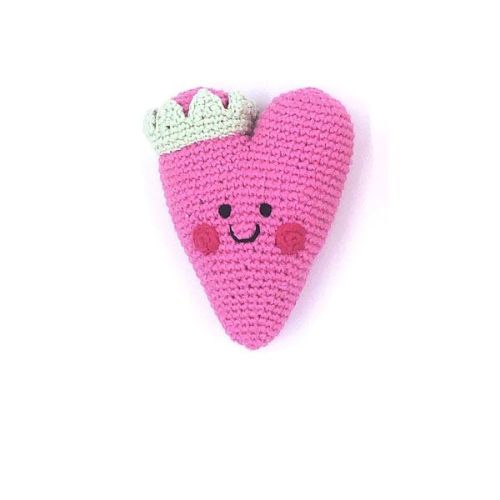 Pebble | Hand Knitted Pink Heart Fairtrade Crotchet Rattle Toy