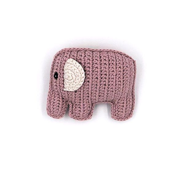 Pebble Toys | Hand Knitted Fairtrade Pink Elephant Animal Crotchet Rattle Toy