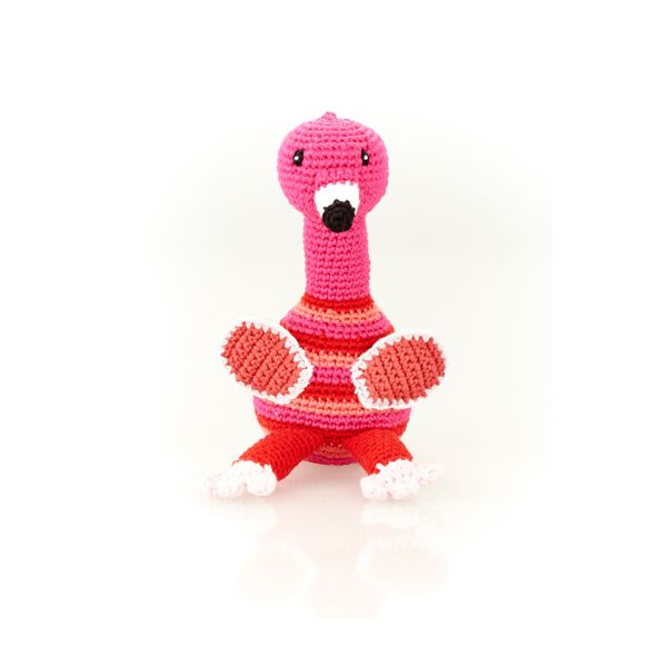 Pebble | Hand Knitted Flamingo Fairtrade Crotchet Rattle Toy
