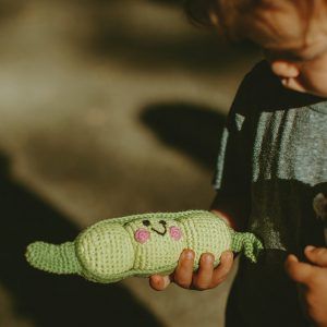 Pebble Toys | Hand Knitted Fairtrade Peapod Crotchet Vegetable Rattle Toy