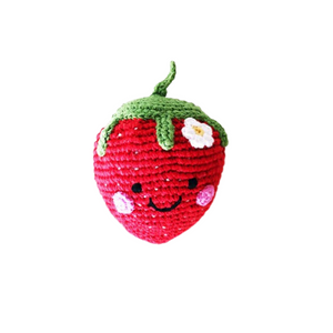 Pebble Toys | Hand Knitted Fairtrade Red Strawberry Crotchet Fruit Rattle Toy