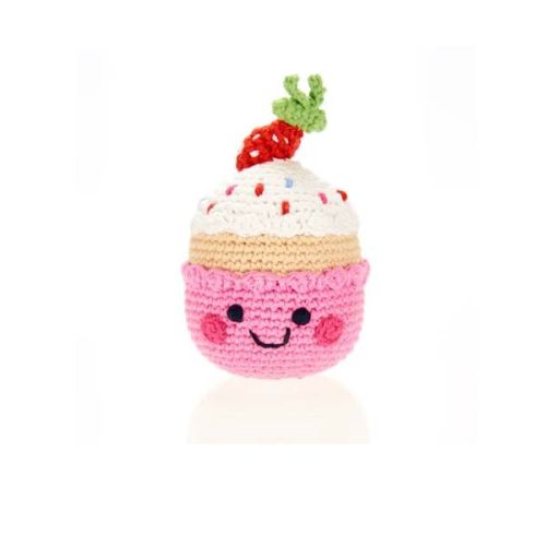 Pebble | Hand Knitted Strawberry Cupcake Fairtrade Crotchet Rattle Toy