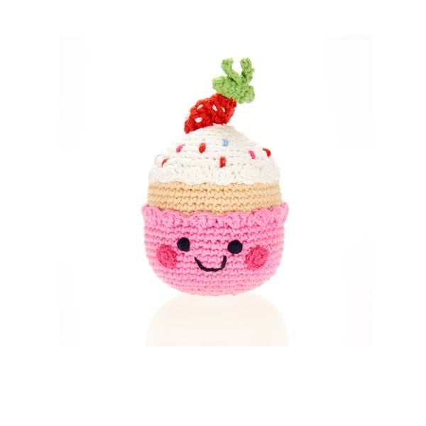 Friendly Strawberry Cupcake Rattle Toy | Pebblechild