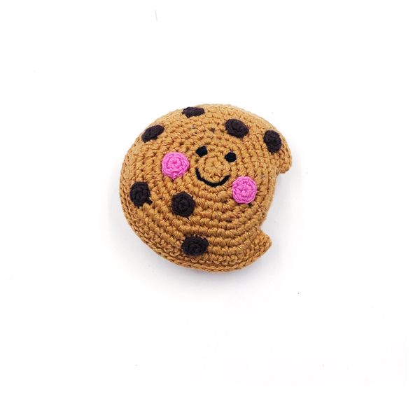 Pebble Toys |  Hand Knitted Fairtrade Chocolate Chip Cookie Crotchet Rattle Toy