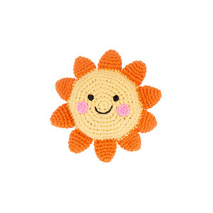 Pebble Toys | Hand Knitted Fairtrade Happy Sun Crotchet Rattle Toy