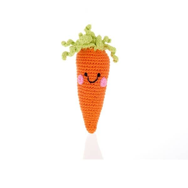 Pebble Toys | Hand Knitted Fairtrade Carrott Crotchet Vegetable  Rattle Toy