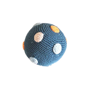 Pebble Toys | Hand Knitted Fairtrade Blue Crotchet Ball Rattle Toy