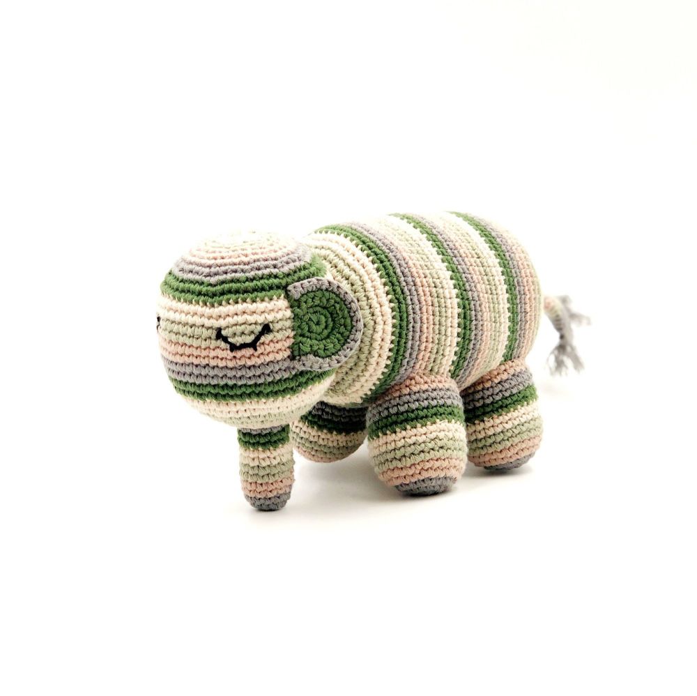 Pebble | Hand Knitted Stripy Elephant Fairtrade Crotchet Rattle Toy