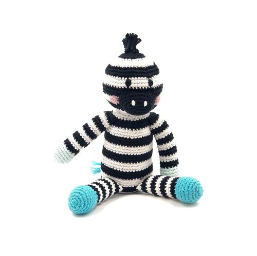 Pebble | Hand Knitted Zebra Fairtrade Crotchet Rattle Toy