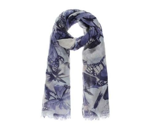 Intrigue | Womens Blue Butterfly Printed Long Scarf