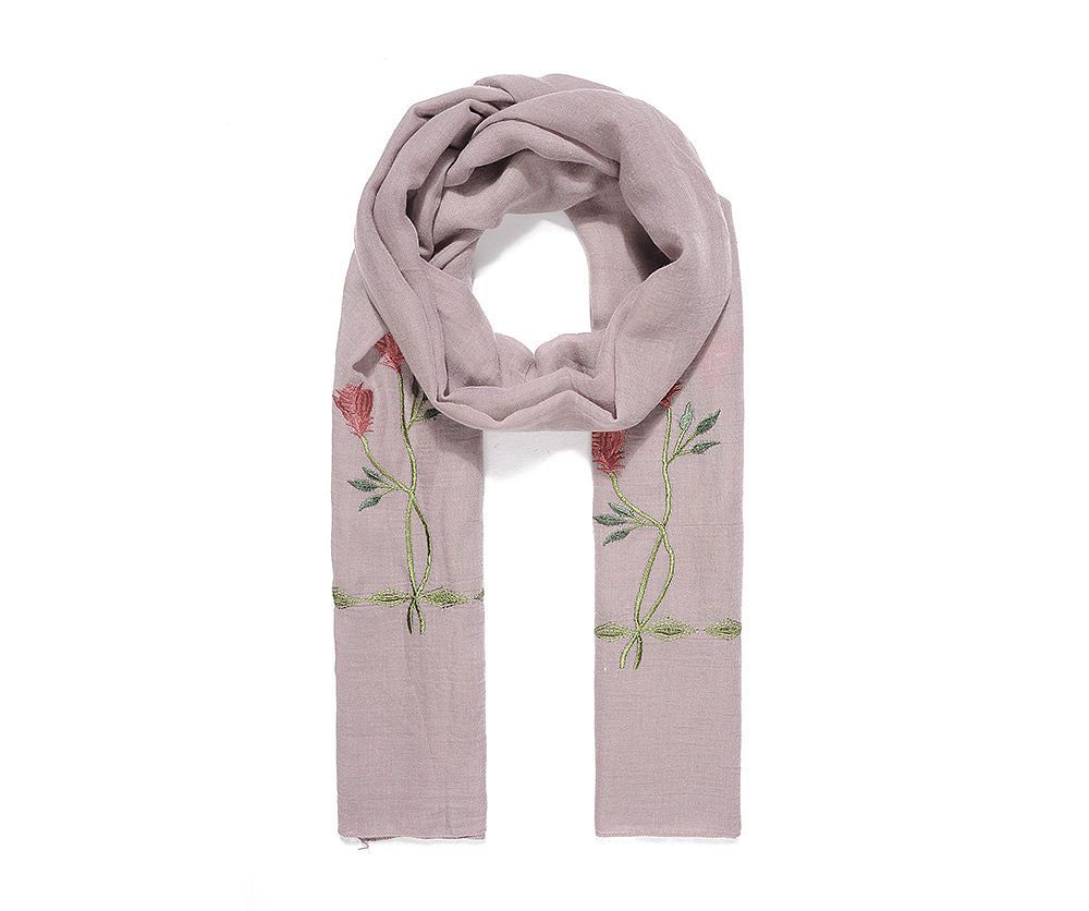 Rose Embroidered Long Scarf | Intrigue