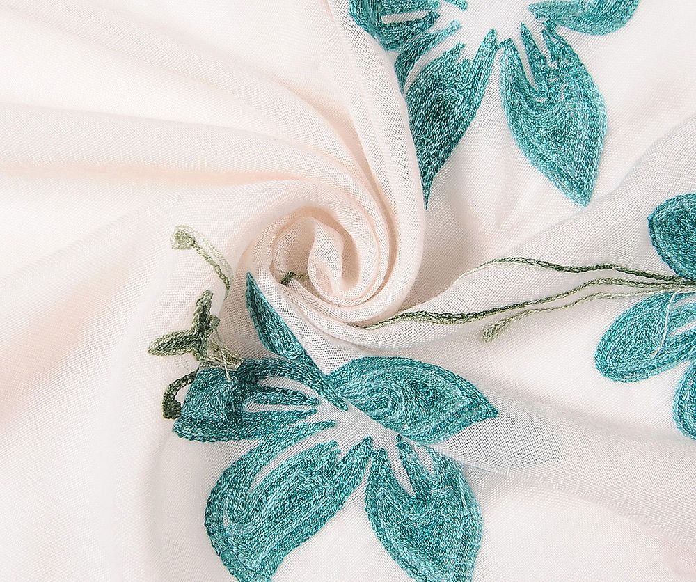 Womens Turquoise Lily Embroidered Soft Fashion Scarf