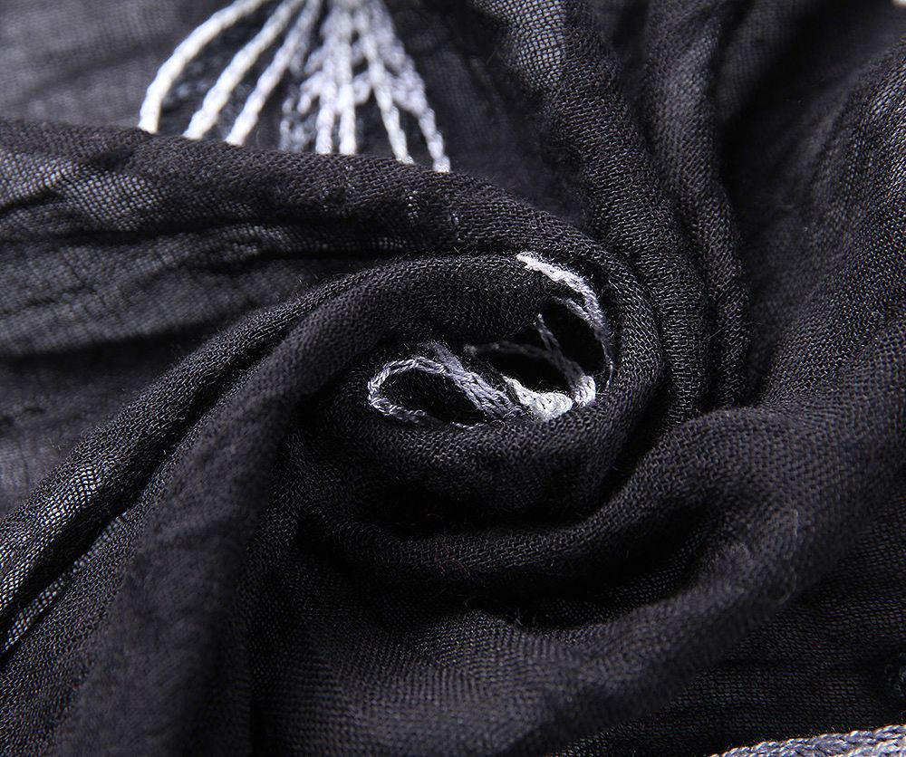 Womens Black Dragonfly Embroidered Long Scarf