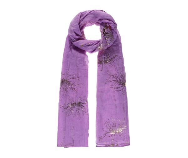 Intrigue | Womens Metallic Foil Printed Floral Purple Scarf