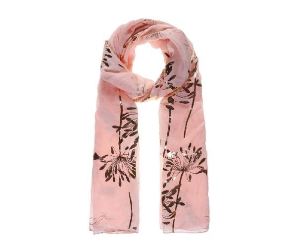 Pink Floral Metallic Foil Printed Long Scarf | Intrigue