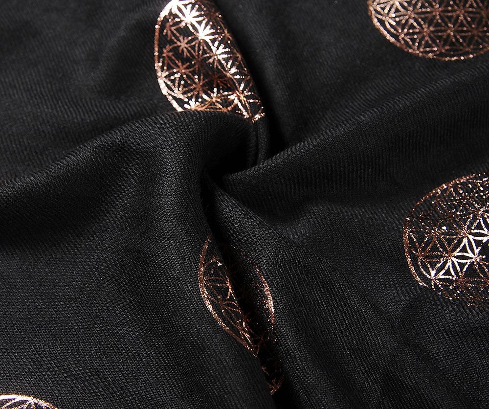 Womens Black Geometric Metallic Foil Printed Fashion Scarf
