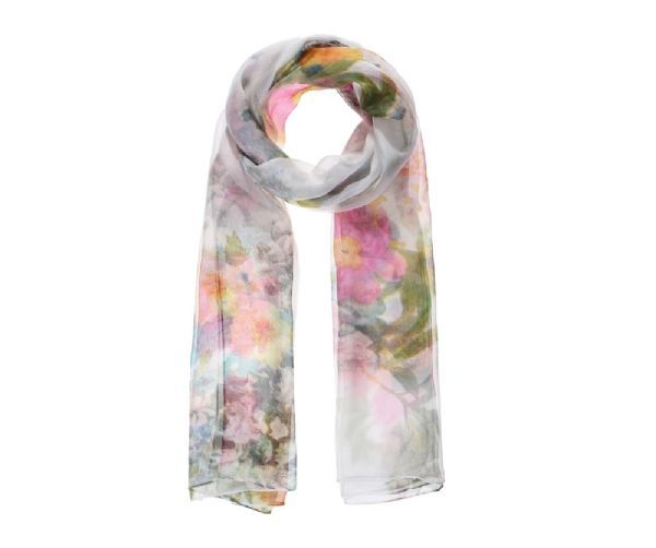Womens Ivory Multi Floral Printed Pure Silk Scarf