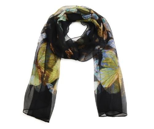 Intrigue | Womens Yellow Butterfly Printed Long Silk Scarf