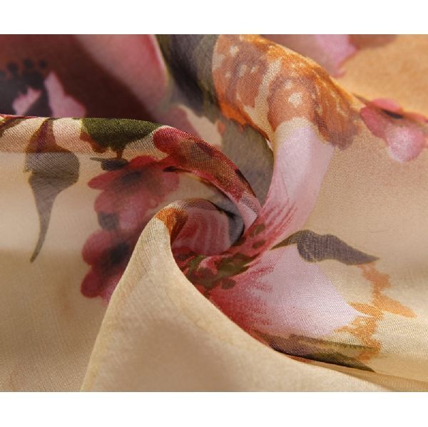Womens Floral Printed Pure Silk Scarf