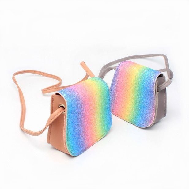 Girls Rainbow Glitter Cross-Over Saddle Bag