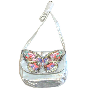 Embellished Silver Butterfly Cross-Body Bag
