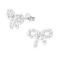 Sterling Silver Clear Crystal Bow Stud Earrings