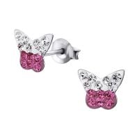Children's Sterling Silver Butterfly Ear Studs - Rose Pink
