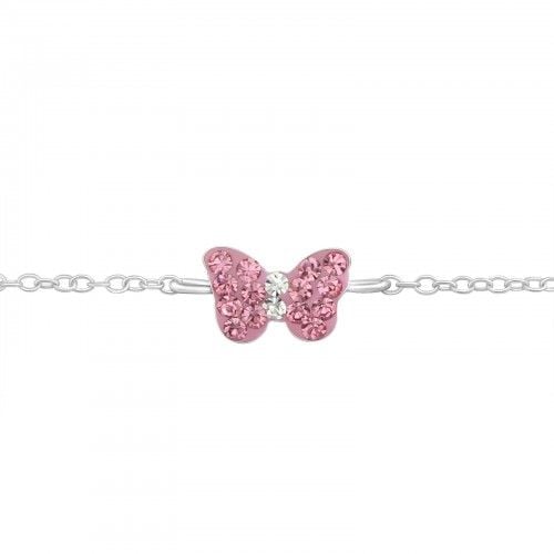 Girls  Silver Butterfly Crystal Charm Bracelet