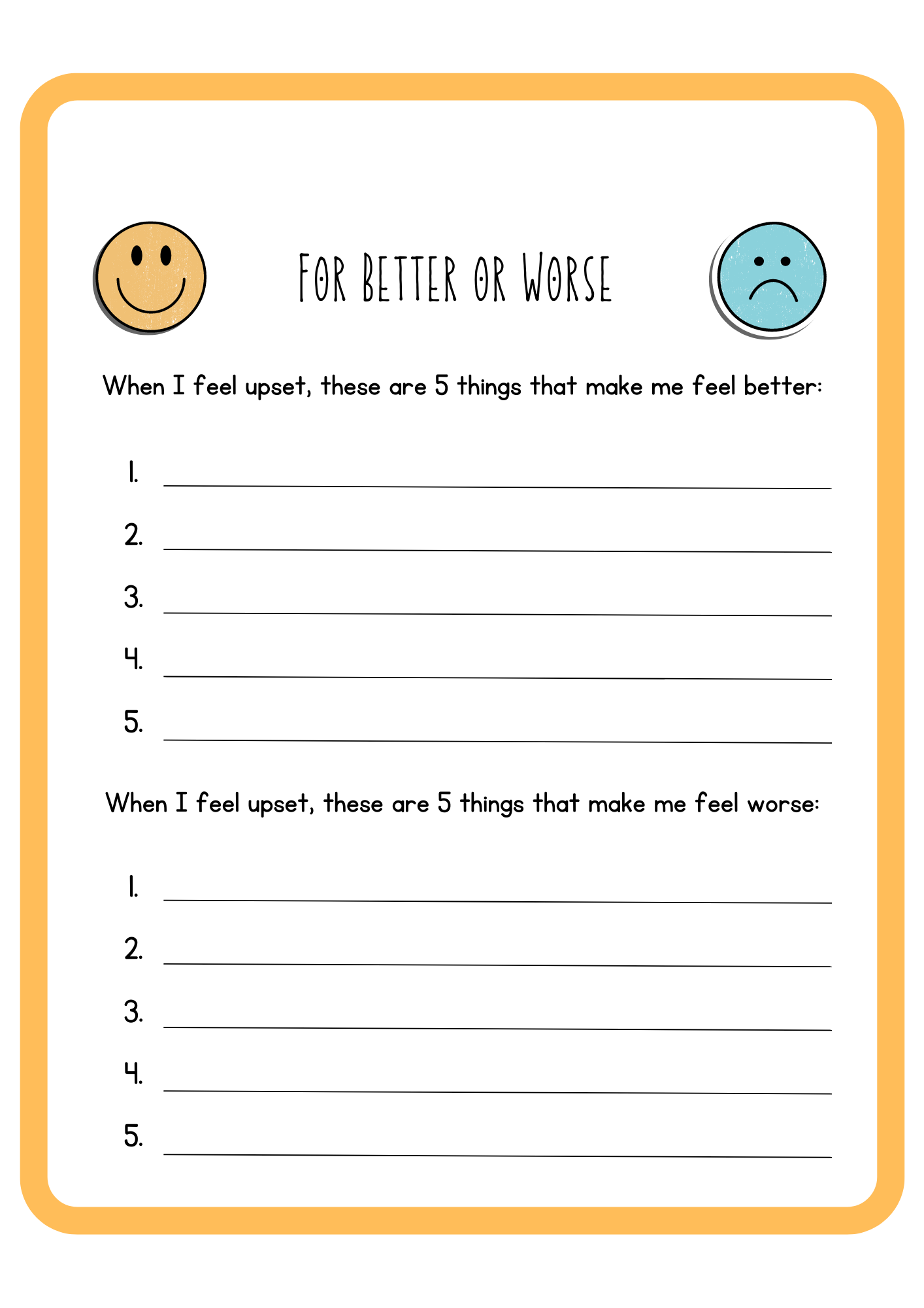 For better or worse feelings worksheet