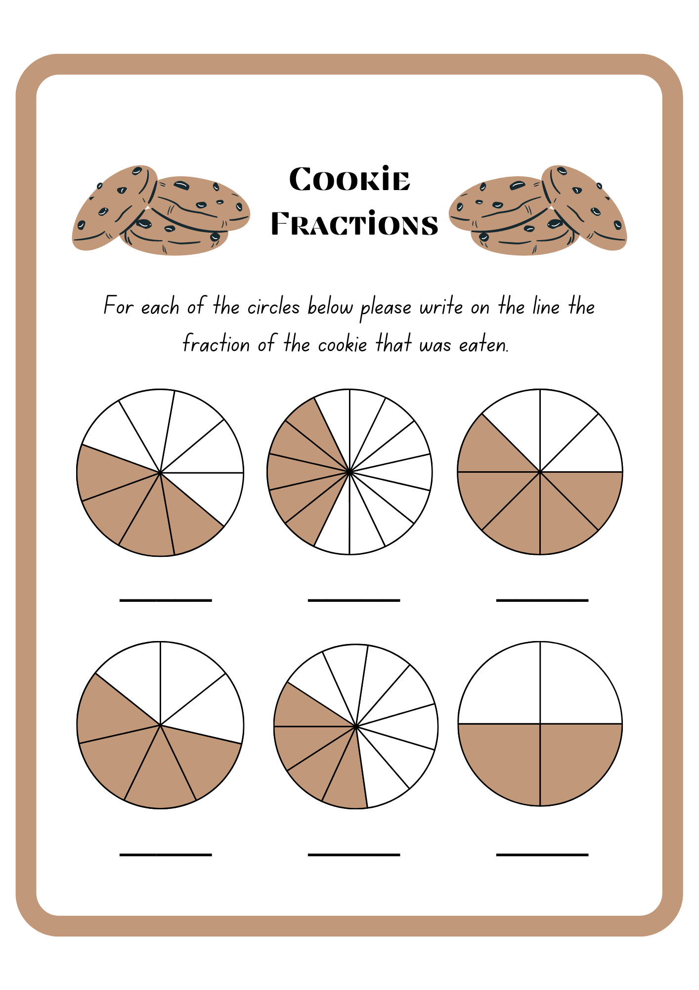 Cookie Fractions Wordsearch Worksheet