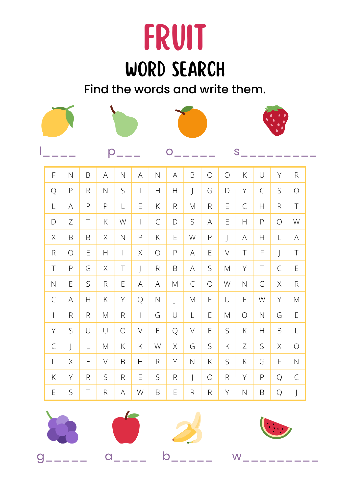 Fruit Wordsearch Worksheet