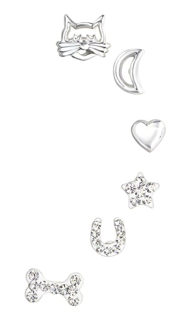 Sterling Silver Mixed Clear Crystal & Plain Stud Earrings Set