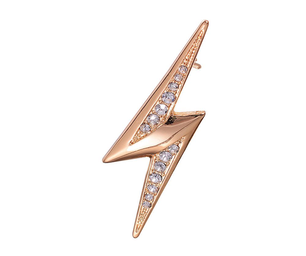 Fable England | Lightening Bolt Pin Brooch in Rose Gold with Diamante Crystals