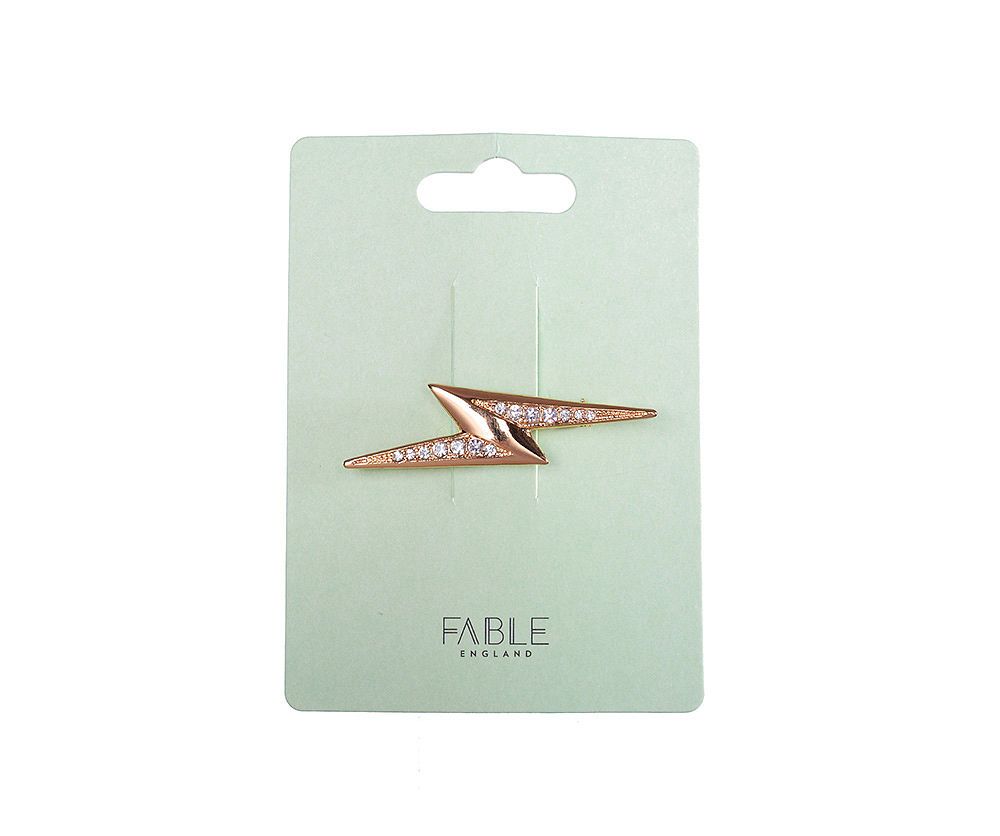 Fable England | Lightening Bolt Brooch in Rose Gold with Diamante Crystals