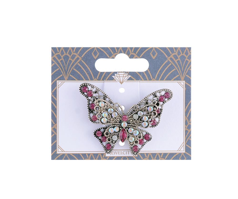 Womens Butterfly Pin Brooch with Multi Crystals