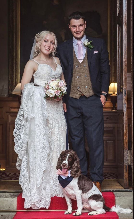 Bagden Hall Bride and Groom & dog