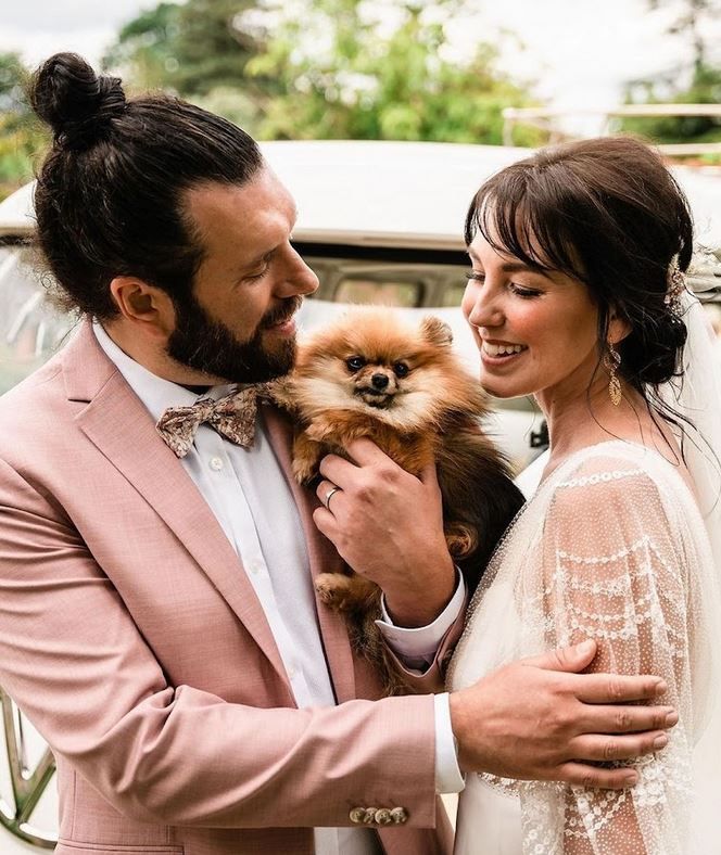 Barnsley bride, groom and dog